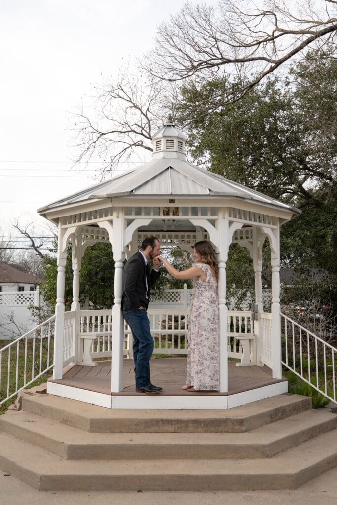 Romantic engagement photos in Downtown Bryan Texas