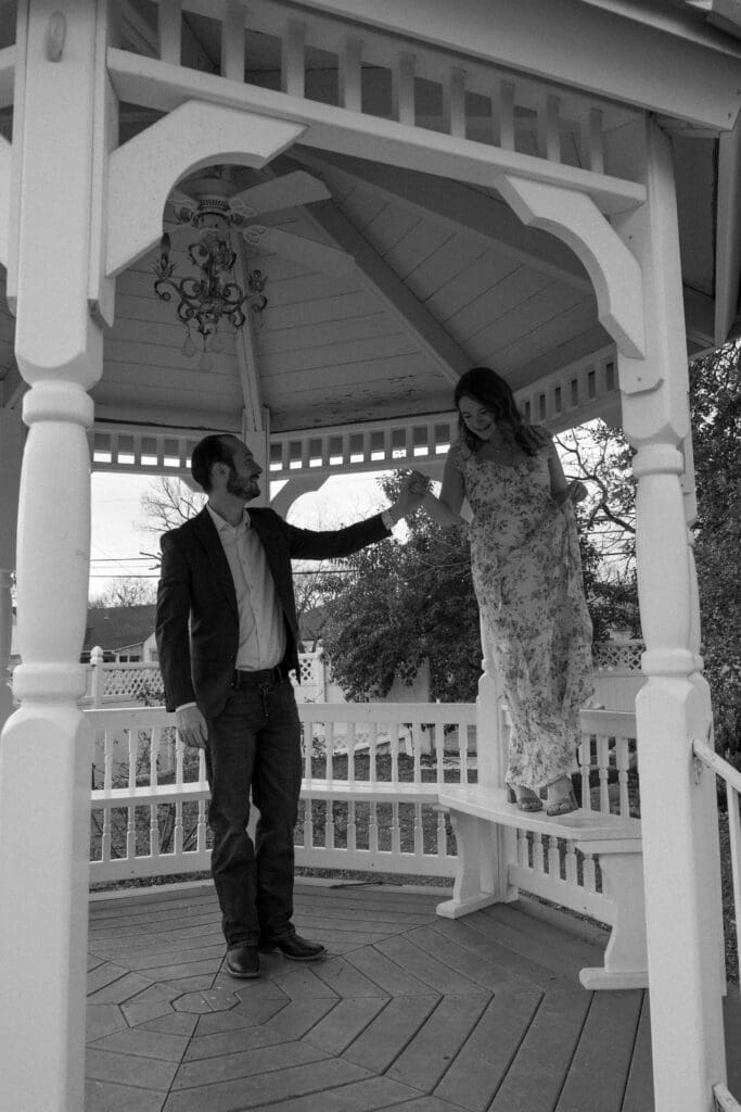 Romantic engagement photos in Downtown Bryan Texas