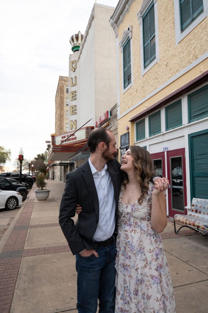 Downtown Bryan engagement photos of Kate and Brenin