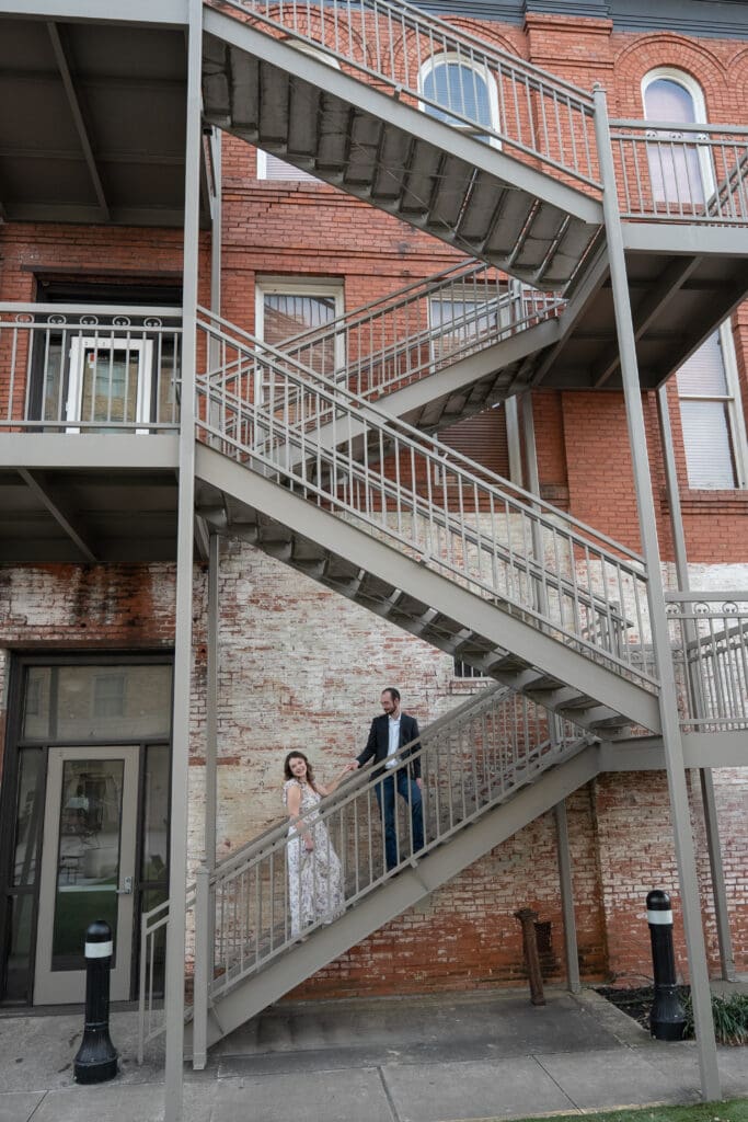 Editorial Downtown Bryan engagement photos of Kate and Brenin