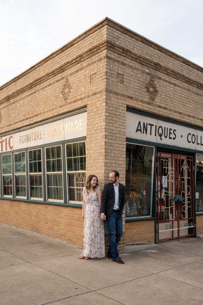Downtown Bryan engagement photos of Kate and Brenin