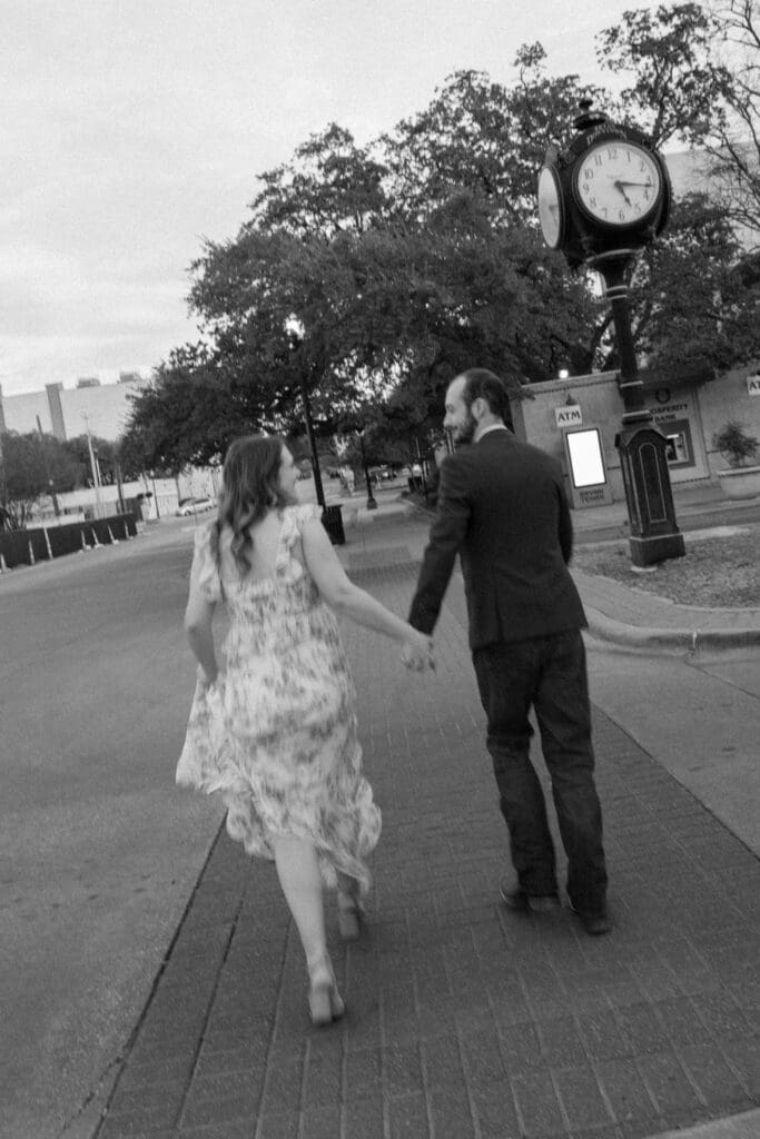 Romantic engagement photos in Downtown Bryan Texas