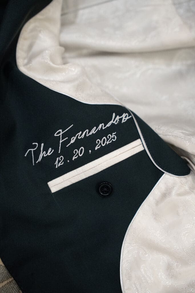 groom suit detail at chateau nouvelle wedding