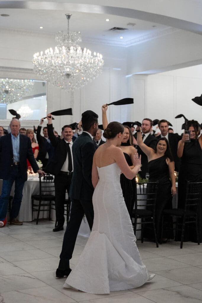 Guests welcome couple at Chateau Nouvelle wedding