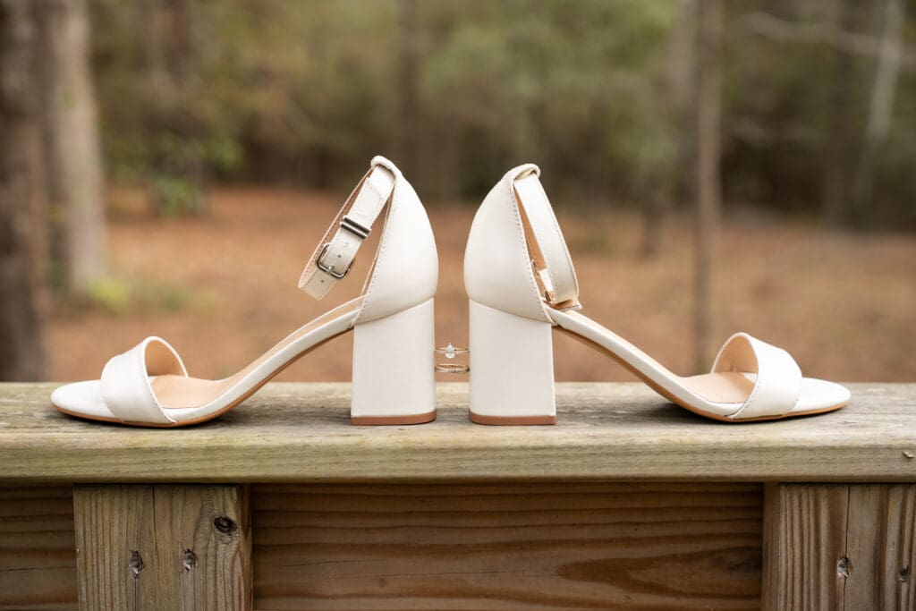 bridal details of shoes and rings at a houston intimate wedding