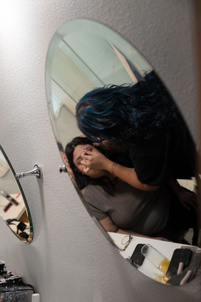 bridesmaids getting ready during an intimate Houston wedding